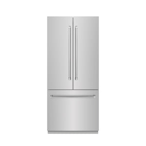 ZLINE 36" 19.6 cu. ft. French Door Built-In Bottom Freezer Refrigerator with Water Dispenser and Ice Maker in Stainless Steel with Graphite Gray Interior, GRBIV-304-36