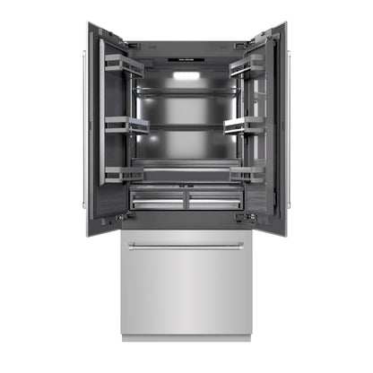 ZLINE 36" 19.6 cu. ft. French Door Built-In Bottom Freezer Refrigerator with Water Dispenser and Ice Maker in Stainless Steel with Graphite Gray Interior, GRBIV-304-36