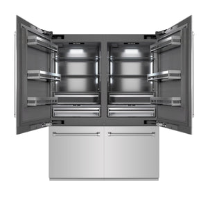 ZLINE 60" 32.2 cu. ft. French Door Built-In Bottom Freezer Refrigerator with Water Dispensers and Ice Makers in Stainless Steel with Graphite Gray Interior, GRBIV-304-60