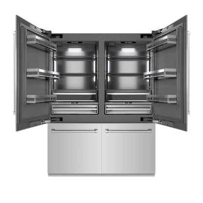 ZLINE 60" 32.2 cu. ft. French Door Built-In Bottom Freezer Refrigerator with Water Dispensers and Ice Makers in Stainless Steel with Graphite Gray Interior, GRBIV-304-60