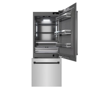 ZLINE Autograph 30" 16.1 cu. ft. Built-In Bottom Freezer Refrigerator with Water Dispenser and Ice Maker in Stainless Steel with Graphite Gray Interior and Matte Black Accents, GRBIVZ-304-30MB