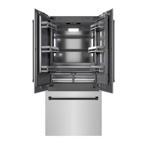 ZLINE Autograph 36" 19.6 cu. ft. French Door Built-In Bottom Freezer Refrigerator with Water Dispenser and Ice Maker in Stainless Steel with Graphite Gray Interior and Matte Black Accents, GRBIVZ-304-36MB