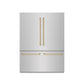 ZLINE Autograph 60" 32.2 cu. ft. French Door Built-In Bottom Freezer Refrigerator with Water Dispenser and Ice Maker in Stainless Steel with Graphite Gray Interior and Champagne Bronze Accents, GRBIVZ-304-60CB