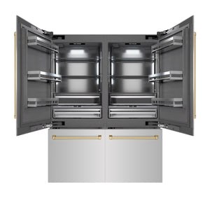 ZLINE Autograph 60" 32.2 cu. ft. French Door Built-In Bottom Freezer Refrigerator with Water Dispenser and Ice Maker in Stainless Steel with Graphite Gray Interior and Champagne Bronze Accents, GRBIVZ-304-60CB
