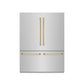 ZLINE Autograph 60" 32.2 cu. ft. French Door Built-In Bottom Freezer Refrigerator with Water Dispenser and Ice Maker in Stainless Steel with Graphite Gray Interior and Polished Gold Accents, GRBIVZ-304-60G
