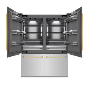 ZLINE Autograph 60" 32.2 cu. ft. French Door Built-In Bottom Freezer Refrigerator with Water Dispenser and Ice Maker in Stainless Steel with Graphite Gray Interior and Polished Gold Accents, GRBIVZ-304-60G