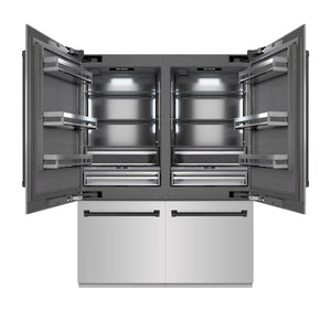 ZLINE Autograph 60" 32.2 cu. ft. French Door Built-In Bottom Freezer Refrigerator with Water Dispenser and Ice Maker in Stainless Steel with Graphite Gray Interior and Matte Black Accents, GRBIVZ-304-60MB