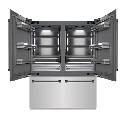 ZLINE Autograph 60" 32.2 cu. ft. French Door Built-In Bottom Freezer Refrigerator with Water Dispenser and Ice Maker in Stainless Steel with Graphite Gray Interior and Matte Black Accents, GRBIVZ-304-60MB
