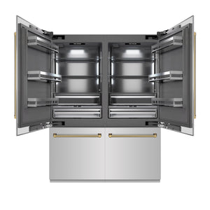 ZLINE Autograph 60" 32.2 cu. ft. French Door Built-In Bottom Freezer Refrigerator with Water Dispenser and Ice Maker in Stainless Steel with Graphite Gray Interior and Polished Gold Helix Handles, GRBIVZ-30460KG