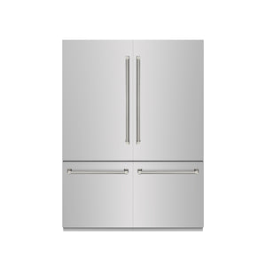 ZLINE Autograph 60" 32.2 cu. ft. French Door Built-In Bottom Freezer Refrigerator with Water Dispenser and Ice Maker in Stainless Steel with Graphite Gray Interior and Polished Nickel Helix Handles, GRBIVZ-30460KPN