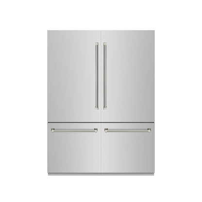 ZLINE Autograph 60" 32.2 cu. ft. French Door Built-In Bottom Freezer Refrigerator with Water Dispenser and Ice Maker in Stainless Steel with Graphite Gray Interior and Polished Nickel Helix Handles, GRBIVZ-30460KPN