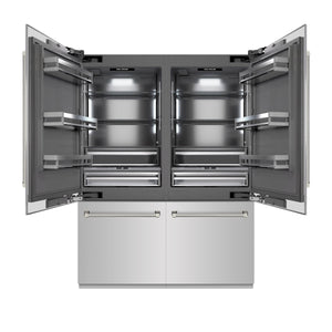 ZLINE Autograph 60" 32.2 cu. ft. French Door Built-In Bottom Freezer Refrigerator with Water Dispenser and Ice Maker in Stainless Steel with Graphite Gray Interior and Polished Nickel Helix Handles, GRBIVZ-30460KPN