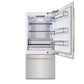 ZLINE Autograph 36" 19.8 cu. ft. Built-In Bottom Freezer Refrigerator with Water Dispenser and Ice Maker in Stainless Steel with Champagne Bronze Accents, RBITZ-304-36CB