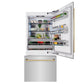 ZLINE Autograph 36" 19.8 cu. ft. Built-In Bottom Freezer Refrigerator with Water Dispenser and Ice Maker in Stainless Steel with Polished Gold Accents, RBITZ-304-36G