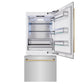 ZLINE Autograph 36" 19.8 cu. ft. Built-In Bottom Freezer Refrigerator with Water Dispenser and Ice Maker in Stainless Steel with Polished Gold Accents, RBITZ-304-36G