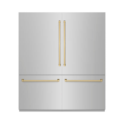 ZLINE Autograph 72" 39.6 cu. ft. French Door Built-In Bottom Freezer Refrigerator with Water Dispensers and Ice Makers in Stainless Steel with Champagne Bronze Accents, RBITZ-304-72CB