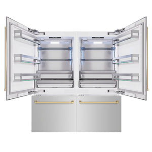 ZLINE Autograph 72" 39.6 cu. ft. French Door Built-In Bottom Freezer Refrigerator with Water Dispensers and Ice Makers in Stainless Steel with Champagne Bronze Accents, RBITZ-304-72CB
