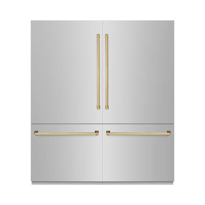 ZLINE Autograph 72" 39.6 cu. ft. French Door Built-In Bottom Freezer Refrigerator with Water Dispensers and Ice Makers in Stainless Steel with Polished Gold Accents, RBITZ-304-72G