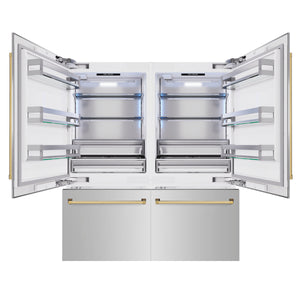 ZLINE Autograph 72" 39.6 cu. ft. French Door Built-In Bottom Freezer Refrigerator with Water Dispensers and Ice Makers in Stainless Steel with Polished Gold Accents, RBITZ-304-72G