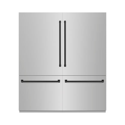 ZLINE Autograph 72" 39.6 cu. ft. French Door Built-In Bottom Freezer Refrigerator with Water Dispensers and Ice Makers in Stainless Steel with Matte Black Accents, RBITZ-304-72MB