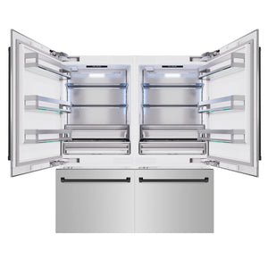 ZLINE Autograph 72" 39.6 cu. ft. French Door Built-In Bottom Freezer Refrigerator with Water Dispensers and Ice Makers in Stainless Steel with Matte Black Accents, RBITZ-304-72MB