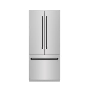 ZLINE Autograph 36" 19.6 cu. ft. French Door Built-In Bottom Freezer Refrigerator with Water Dispenser and Ice Maker in Stainless Steel with Stainless Steel Interior and Matte Black Accents, SRBIVZ-304-36MB