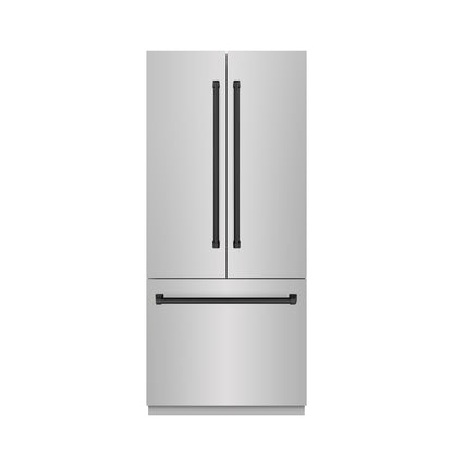 ZLINE Autograph 36" 19.6 cu. ft. French Door Built-In Bottom Freezer Refrigerator with Water Dispenser and Ice Maker in Stainless Steel with Stainless Steel Interior and Matte Black Accents, SRBIVZ-304-36MB