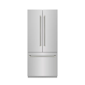 ZLINE Autograph 36" 19.6 cu. ft. French Door Built-In Bottom Freezer Refrigerator with Water Dispenser and Ice Maker in Stainless Steel with Stainless Steel Interior and Polished Nickel Helix Handles, SRBIVZ-30436KPN