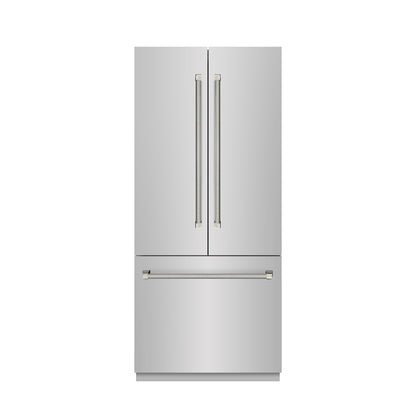 ZLINE Autograph 36" 19.6 cu. ft. French Door Built-In Bottom Freezer Refrigerator with Water Dispenser and Ice Maker in Stainless Steel with Stainless Steel Interior and Polished Nickel Helix Handles, SRBIVZ-30436KPN