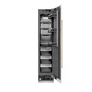 ZLINE Autograph 18" 8.6 cu. ft. Right Hinge Column Freezer in White Matte with Graphite Gray Interior and Champagne Bronze Accents, RCFVRZ-WM-18-CB