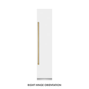ZLINE Autograph 18" 8.6 cu. ft. Right Hinge Column Freezer in White Matte with Graphite Gray Interior and Polished Gold Accents, RCFVRZ-WM-18-G