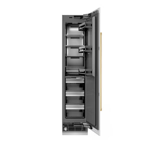 ZLINE Autograph 18" 8.6 cu. ft. Right Hinge Column Freezer in White Matte with Graphite Gray Interior and Polished Gold Accents, RCFVRZ-WM-18-G