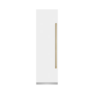 ZLINE Autograph 24" 12.4 cu. ft. Column Freezer in White Matte with Graphite Gray Interior and Champagne Bronze Accents, RCFVZ-WM-24-CB