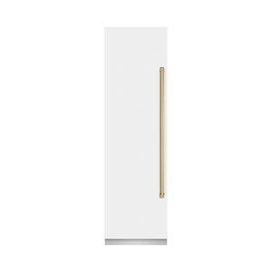 ZLINE Autograph 24" 12.4 cu. ft. Column Freezer in White Matte with Graphite Gray Interior and Polished Gold Accents, RCFVZ-WM-24-G