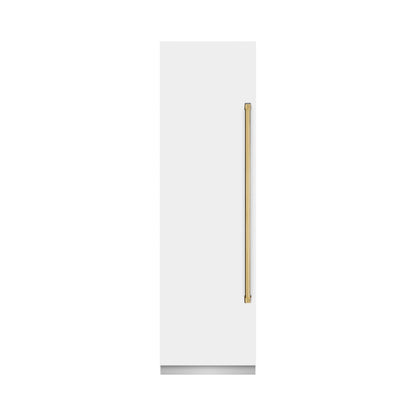 ZLINE Autograph 24" 12.4 cu. ft. Column Freezer in White Matte with Graphite Gray Interior and Polished Gold Accents, RCFVZ-WM-24-G