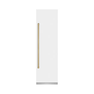 ZLINE Autograph 24" 12.5 cu. ft. Column Refrigerator in White Matte with Graphite Gray Interior and Champagne Bronze Accents, RCRVZ-WM-24-CB