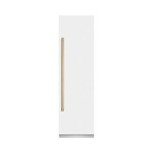 ZLINE Autograph 24" 12.5 cu. ft. Column Refrigerator in White Matte with Graphite Gray Interior and Polished Gold Accents, RCRVZ-WM-24-G