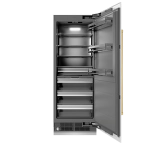 ZLINE Autograph 30" 16.7 cu. ft. Column Refrigerator in White Matte with Graphite Gray Interior and Champagne Bronze Accents, RCRVZ-WM-30-CB