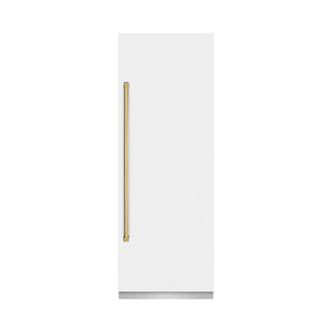 ZLINE Autograph 30" 16.7 cu. ft. Column Refrigerator in White Matte with Graphite Gray Interior and Polished Gold Accents, RCRVZ-WM-30-G