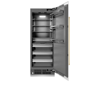 ZLINE Autograph 30" 16.7 cu. ft. Column Refrigerator in White Matte with Graphite Gray Interior and Polished Gold Accents, RCRVZ-WM-30-G