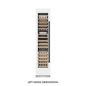 ZLINE Autograph 18" 9.0 cu. ft. Triple Zone 68 Bottle Left Hinge Column Wine Cooler in White Matte with Matte Black Accents, RCWVLZ-WM-18-MB