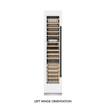 ZLINE Autograph 18" 9.0 cu. ft. Triple Zone 68 Bottle Left Hinge Column Wine Cooler in White Matte with Matte Black Accents, RCWVLZ-WM-18-MB