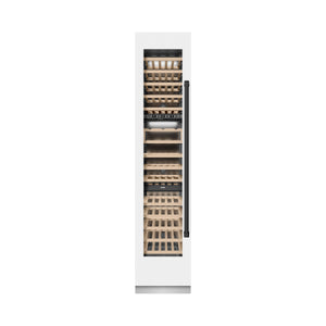 ZLINE Autograph 18" 9.0 cu. ft. Triple Zone 68 Bottle Left Hinge Column Wine Cooler in White Matte with Matte Black Accents, RCWVLZ-WM-18-MB