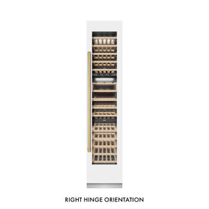 ZLINE Autograph 18" 9.0 cu. ft. Triple Zone 68 Bottle Right Hinge Column Wine Cooler in White Matte with Polished Gold Accents, RCWVRZ-WM-18-G