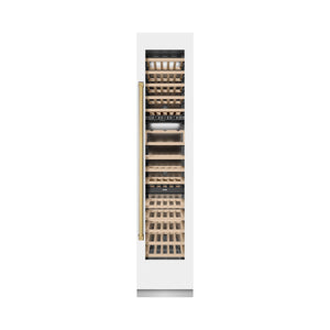 ZLINE Autograph 18" 9.0 cu. ft. Triple Zone 68 Bottle Right Hinge Column Wine Cooler in White Matte with Polished Gold Accents, RCWVRZ-WM-18-G