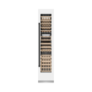 ZLINE Autograph 18" 9.0 cu. ft. Triple Zone 68 Bottle Right Hinge Column Wine Cooler in White Matte with Matte Black Accents, RCWVRZ-WM-18-MB