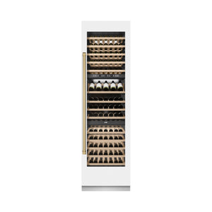 ZLINE Autograph 24" 12.4 cu. ft. Triple Zone 100 Bottle Column Wine Cooler in White Matte and Champagne Bronze Accents, RCWVZ-WM-24-CB