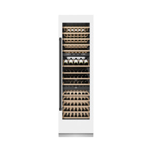 ZLINE Autograph 24" 12.4 cu. ft. Triple Zone 100 Bottle Column Wine Cooler in White Matte and Matte Black Accents, RCWVZ-WM-24-MB