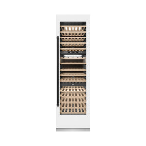 ZLINE Autograph 24" 12.4 cu. ft. Triple Zone 100 Bottle Column Wine Cooler in White Matte and Matte Black Accents, RCWVZ-WM-24-MB