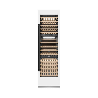ZLINE Autograph 24" 12.4 cu. ft. Triple Zone 100 Bottle Column Wine Cooler in White Matte and Matte Black Accents, RCWVZ-WM-24-MB